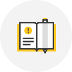 book with exclamation mark and pencil icon