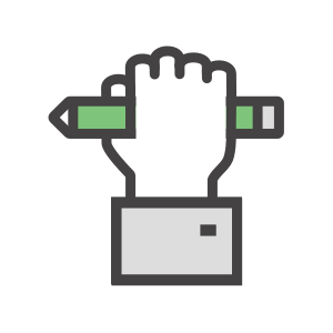 Hand holding a pencil icon